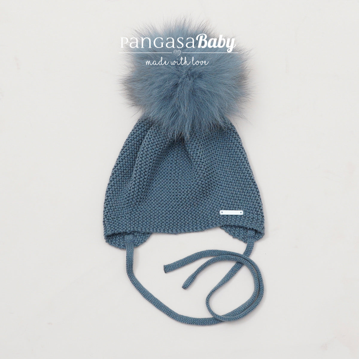 Gorro Orejero Aviador Azul Bruma Pangasa Baby 🌫️ 3-36M | Con pompón desmontable
