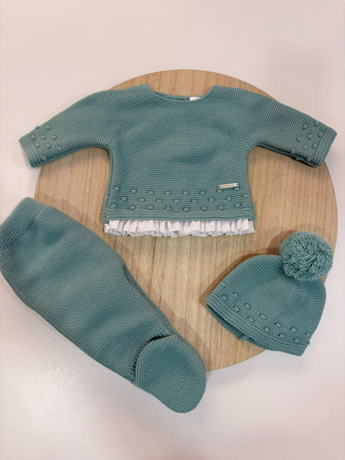 Conjunto de Primera Puesta Puntilla Verde Mint para Bebé | 00 a 6 Meses