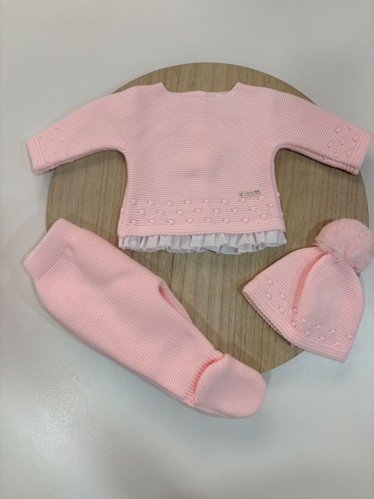 Conjunto de Primera Puesta Puntilla Rosa Bebé para Bebé | 00 a 6 Meses