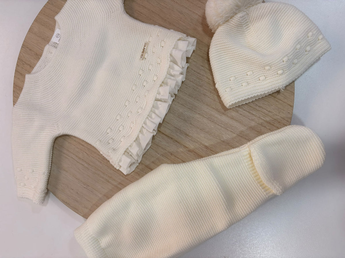 Conjunto de Primera Puesta Puntilla Marfil para Bebé | 00 a 6 Meses