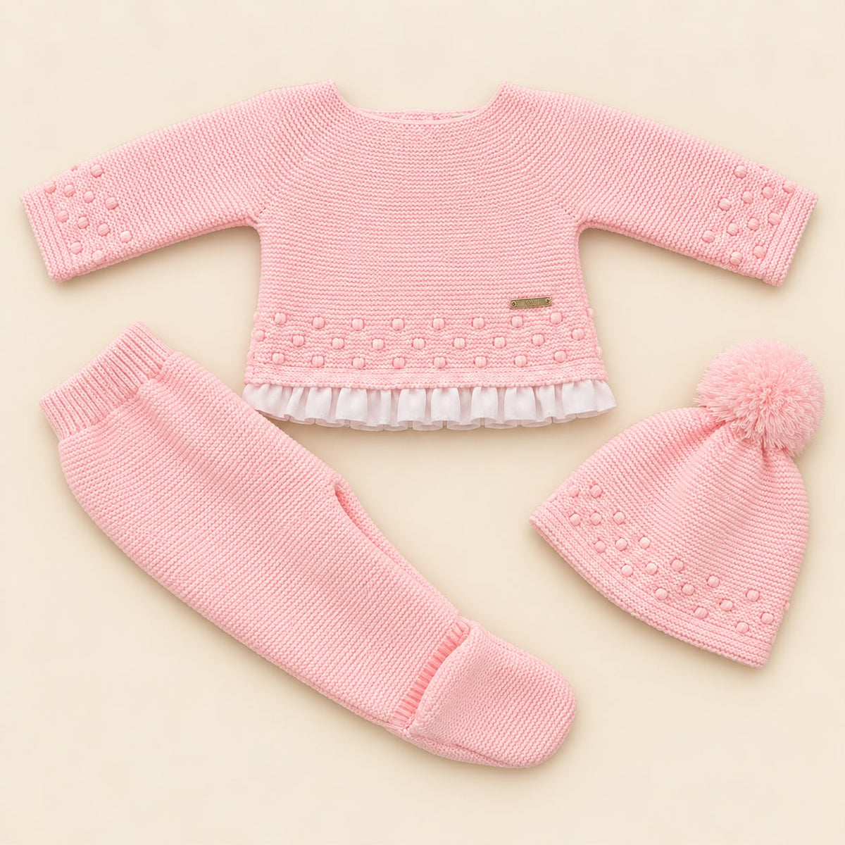 Conjunto de Primera Puesta Puntilla Rosa Bebé para Bebé | 00 a 6 Meses