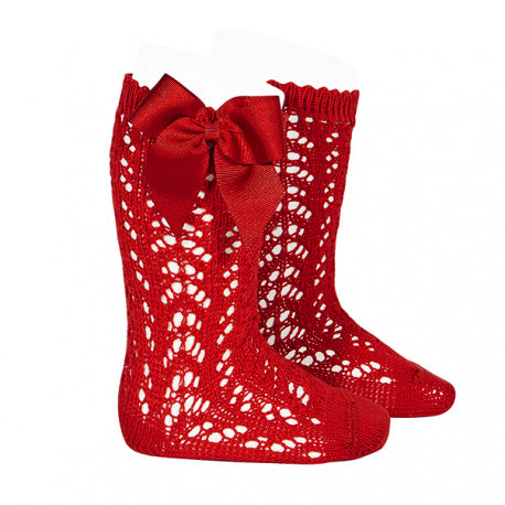 Calceta rojo lazo - Calcetines altos perlé calados con lazo grogrén ROJO Cóndor
