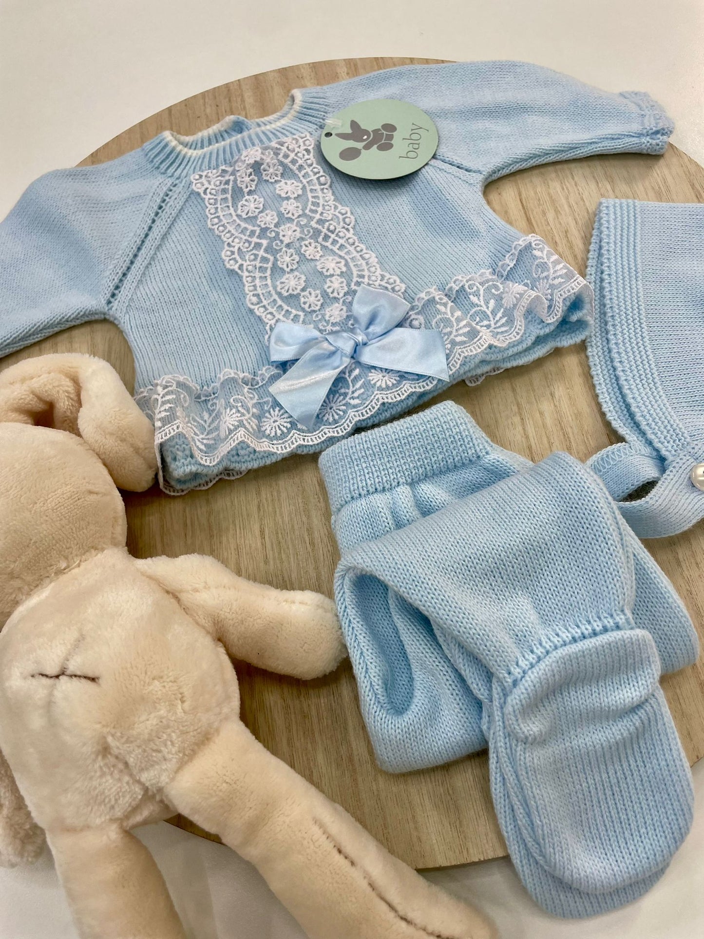 Conjunto Polaina Encanto Celeste 3 Piezas Recién Nacido 0-6 Meses | Primera Puesta Bebé