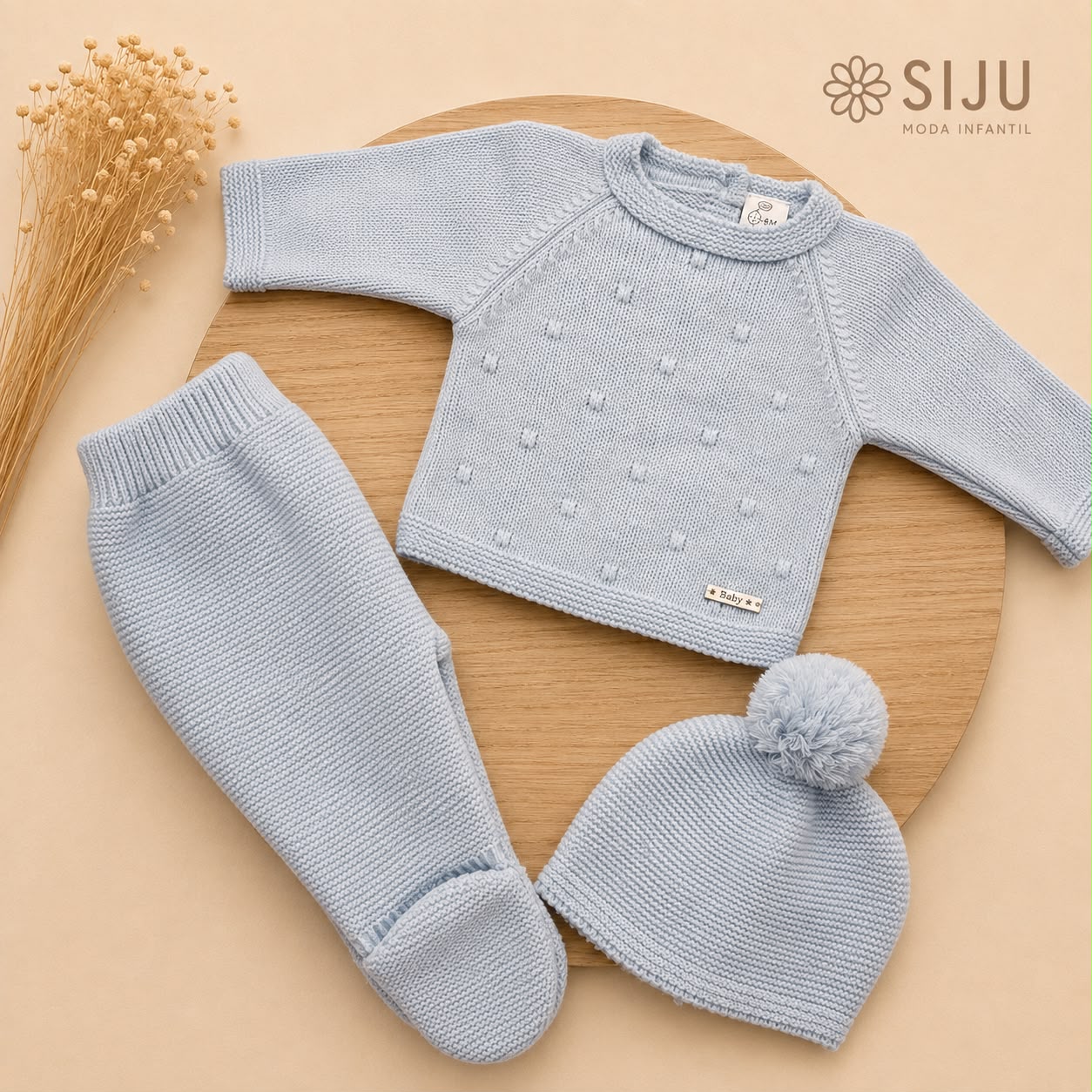 Conjunto de Primera Puesta Celeste para Bebé con Gorro y Polaina | Siju Moda Infantil