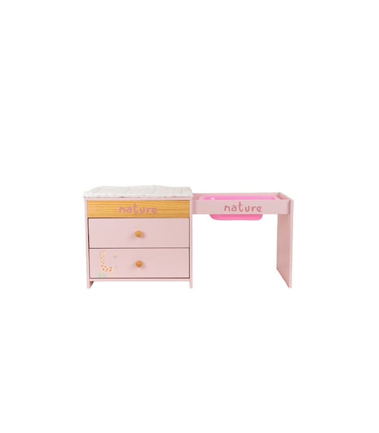 Cómoda Cambiador Nature de Madera para Muñecas Arias con Bañera y 2 Cajones