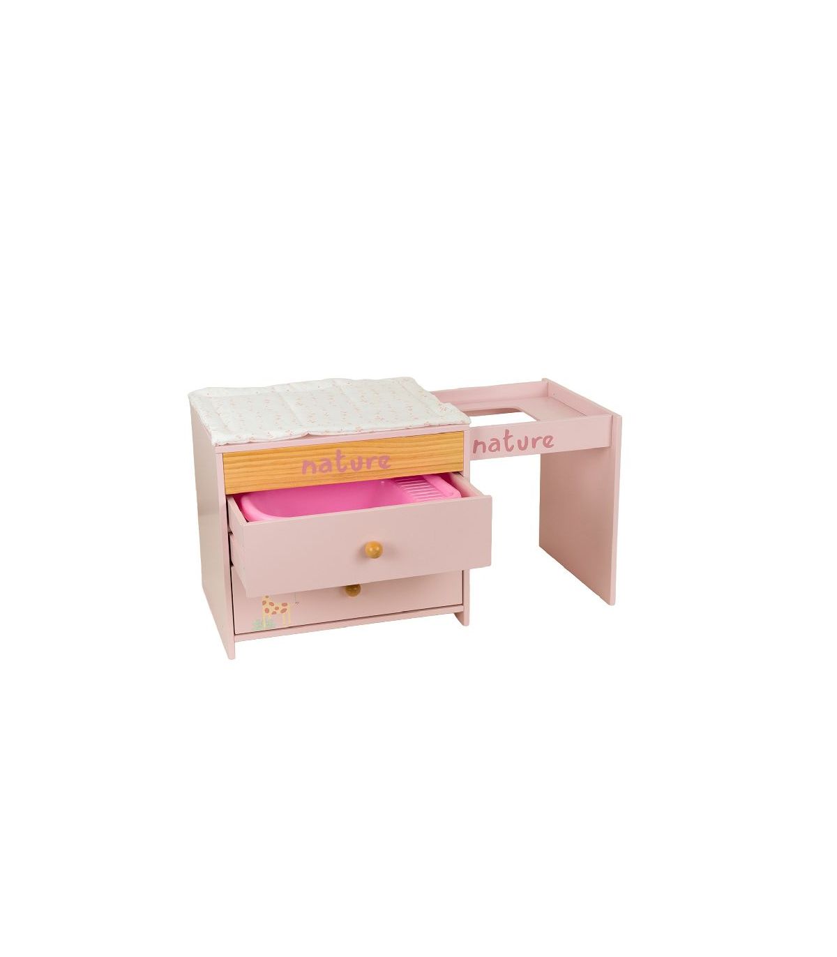 Cómoda Cambiador Nature de Madera para Muñecas Arias con Bañera y 2 Cajones