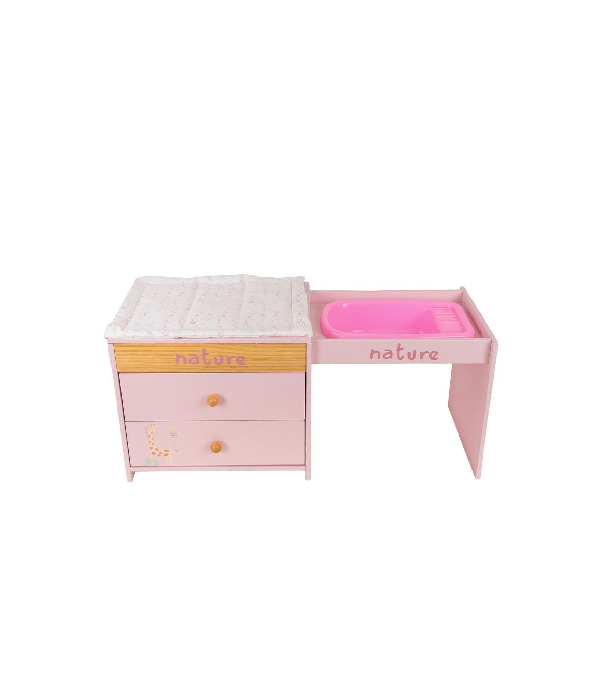 Cómoda Cambiador Nature de Madera para Muñecas Arias con Bañera y 2 Cajones