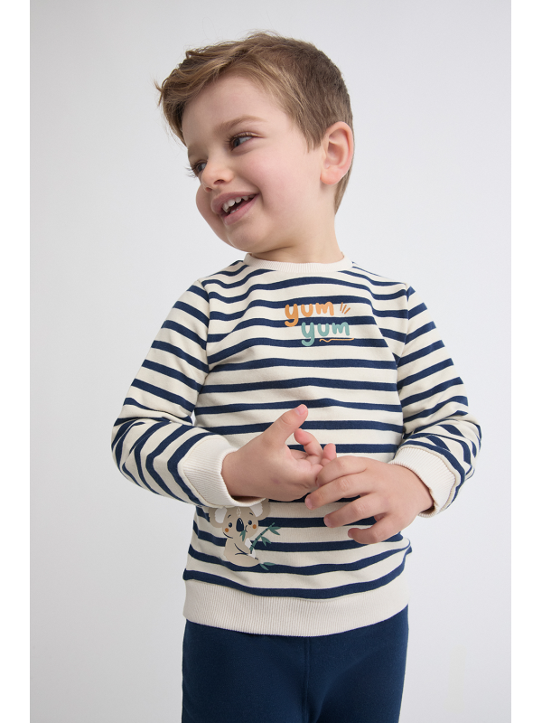 Conjunto Bebé Niño Rayas Azul Marino y Crudo con Ratón | Street Monkey | 362031