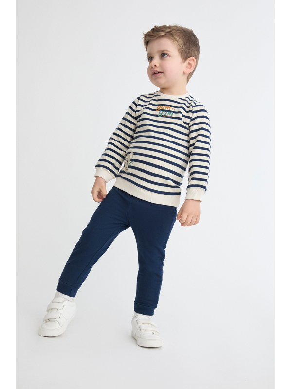Conjunto Bebé Niño Rayas Azul Marino y Crudo con Ratón | Street Monkey | 362031