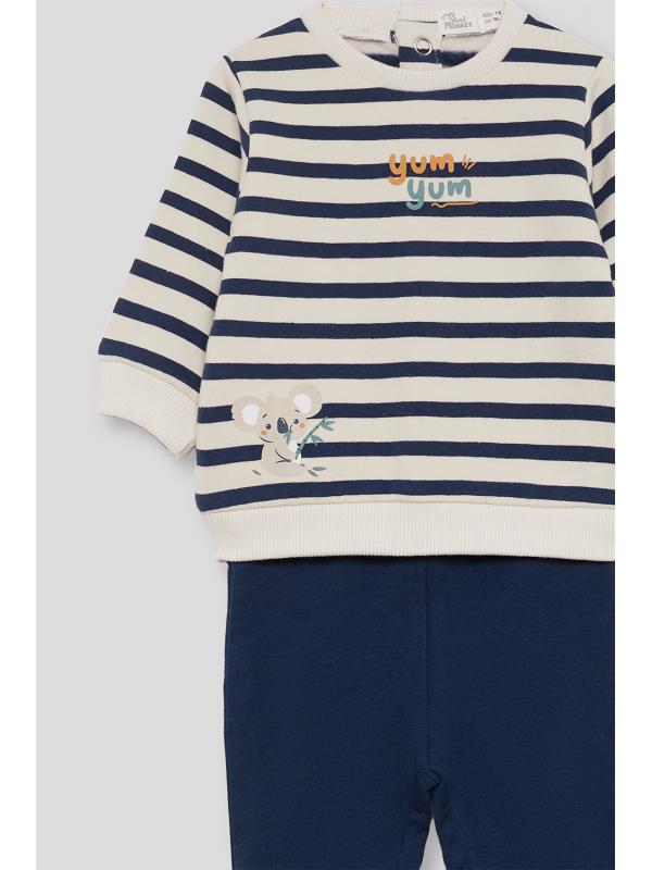 Conjunto Bebé Niño Rayas Azul Marino y Crudo con Ratón | Street Monkey | 362031