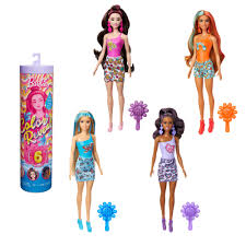 Barbie Color Reveal Serie Funky Muñeca que revela sus colores con agua, incluye ropa y 6 accesorios sorpresa, juguete +3 años