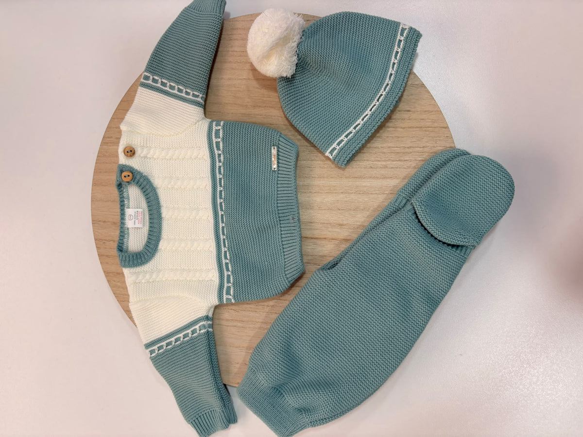 Conjunto de Primera Puesta Bicolor Verde Mint y Marfil para Bebé | 00 a 6 Meses
