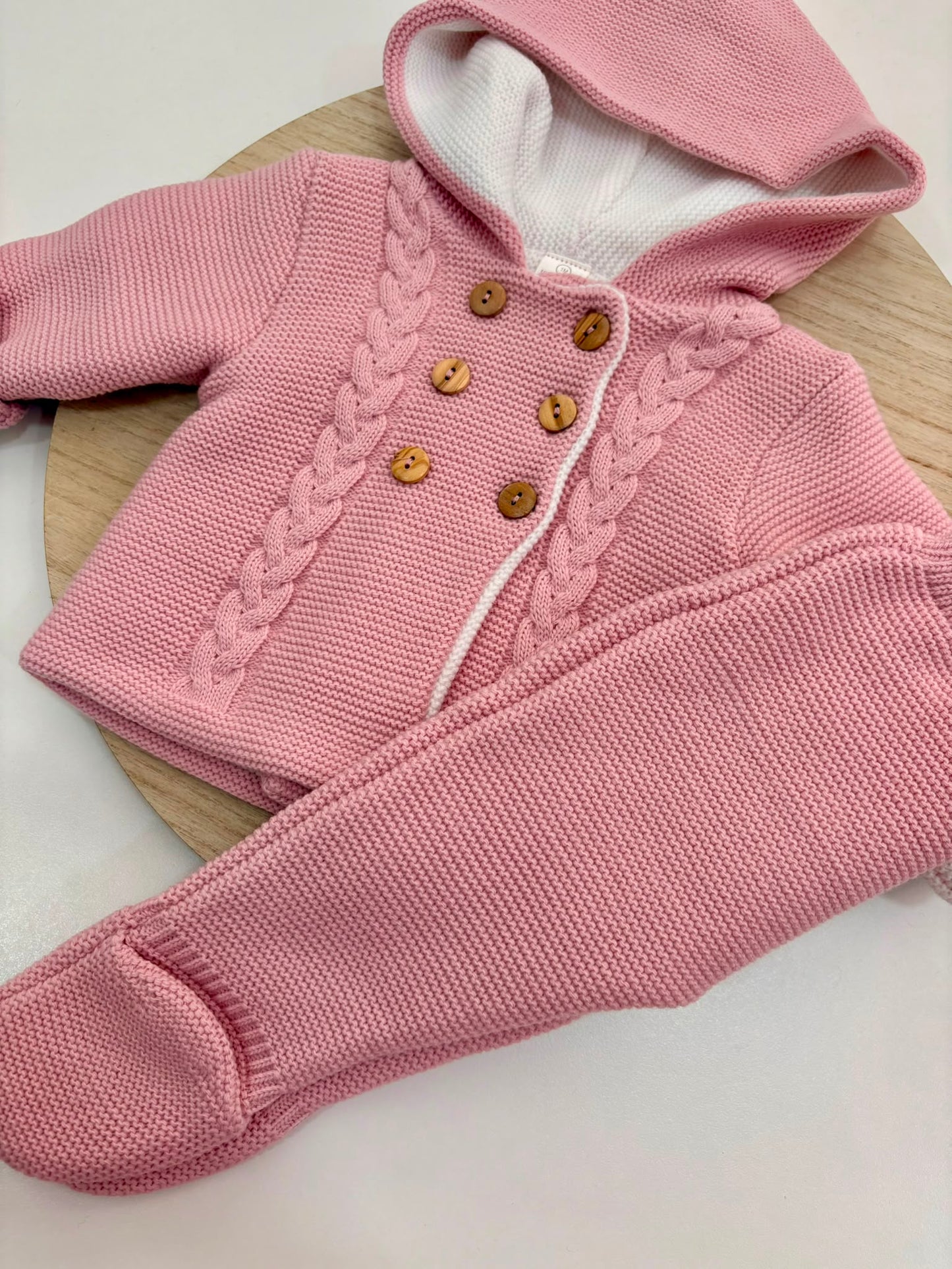 San Francisco de Punto con Capucha y Dibujo de Ochos Rosa Empolvado | Tallas 1 a 12 Meses | Siju Moda Infantil