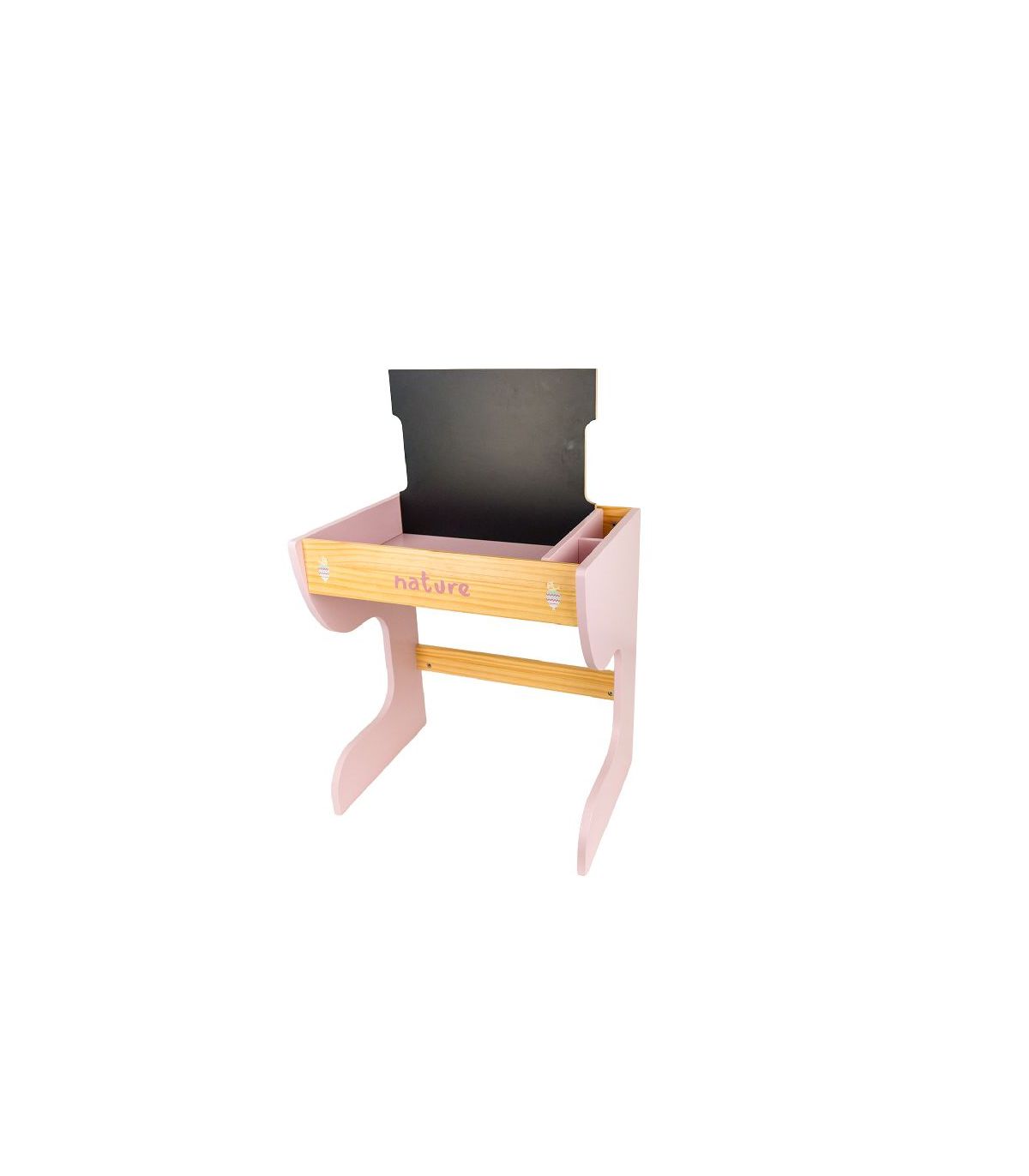 Escritorio con Pizarra y Banco-Baúl Nature de Madera para Muñecas Arias