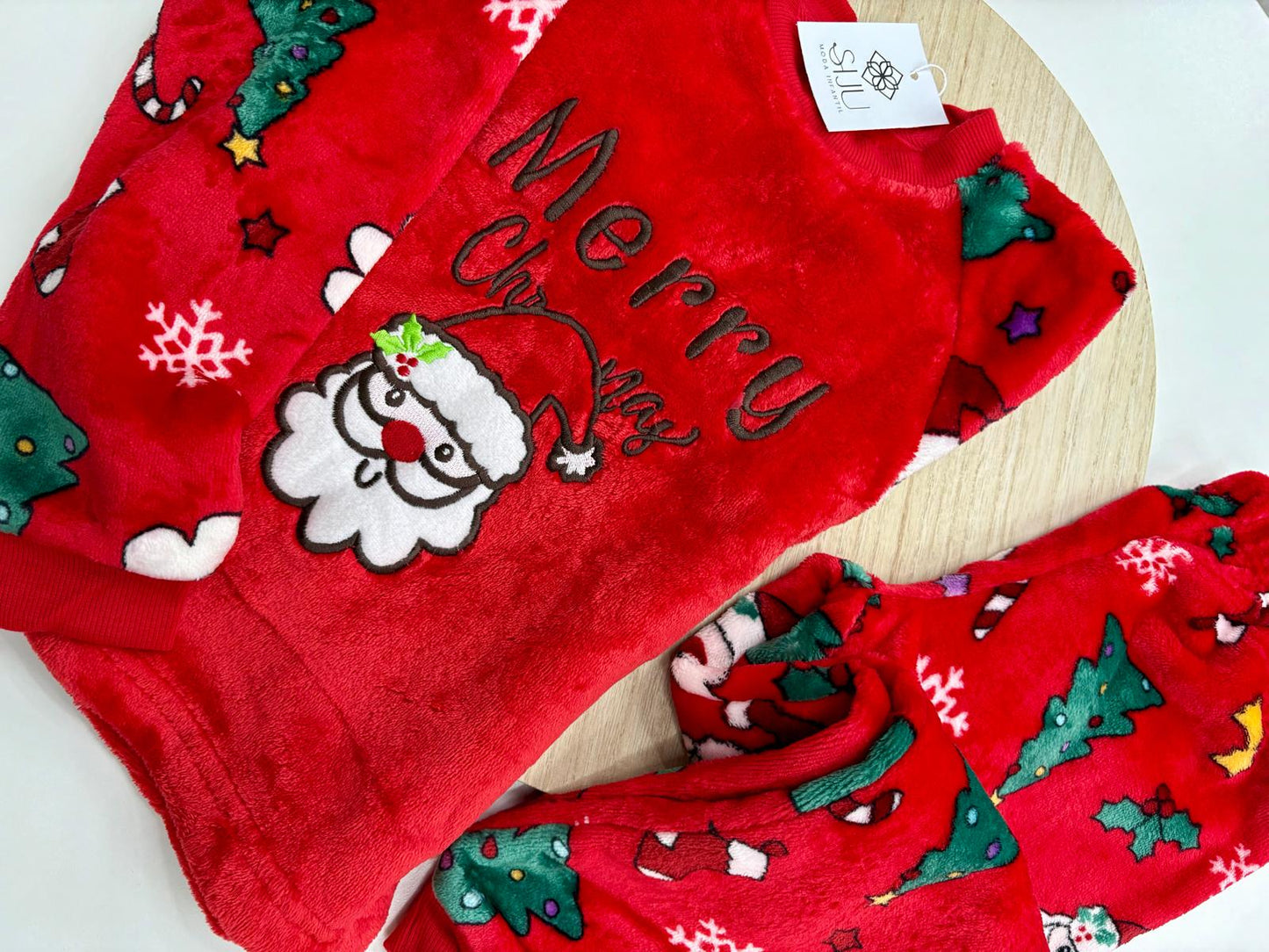 Pijama Navidad Familiar Coralina – Niños y Adultos 6 años-2XL | Dos Piezas con Dibujo Navideño