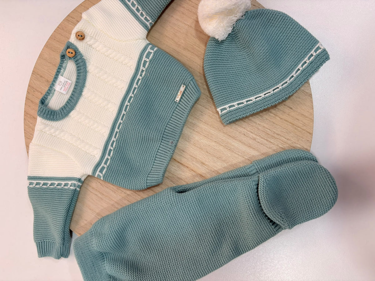 Conjunto de Primera Puesta Bicolor Verde Mint y Marfil para Bebé | 00 a 6 Meses