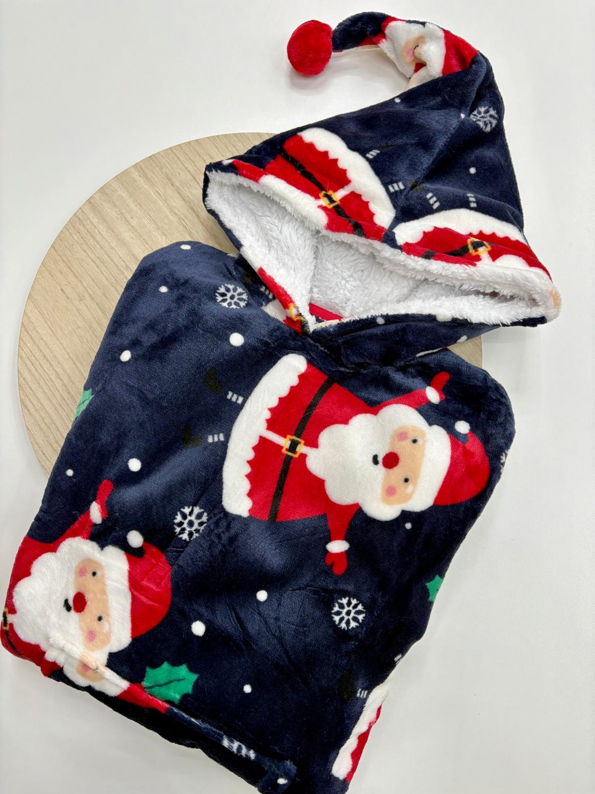 Bata Manta Navidad Familiar Tipo Sudadera | Papá Noel con Gorro y Pompón 🎄 Para toda la Familia