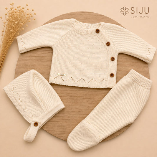 Conjunto de Primera Puesta Marfil para Bebé con Capota y Polaina | Siju Moda Infantil