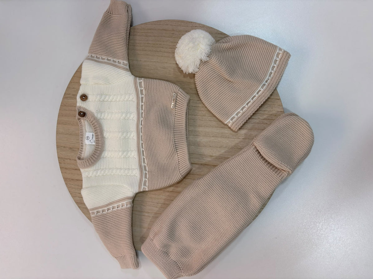 Conjunto de Primera Puesta Bicolor Beige y Marfil para Bebé | 00 a 6 Meses