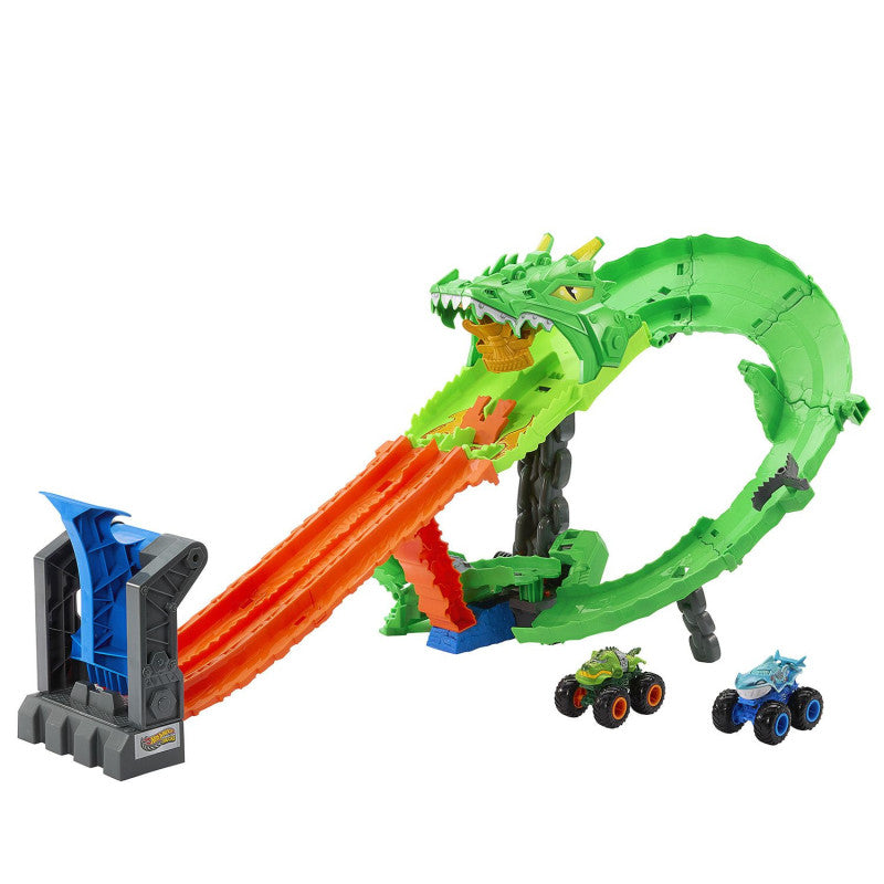 Hot Wheels Monster Trucks Conjunto Destrucción del Dragón Serie Sharks Vs Dinos