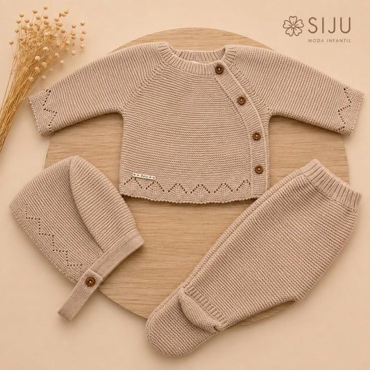 Conjunto de Primera Puesta Beige para Bebé con Capota y Polaina | Siju Moda Infantil