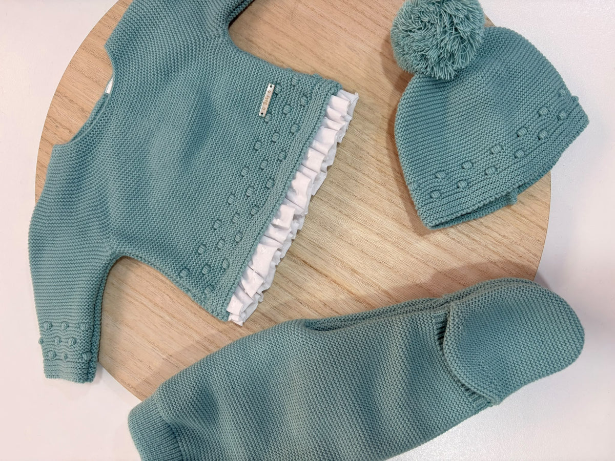Conjunto de Primera Puesta Puntilla Verde Mint para Bebé | 00 a 6 Meses