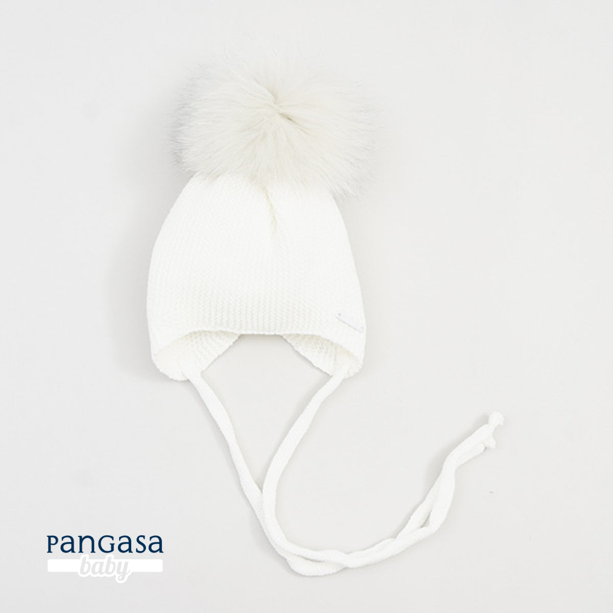 Gorro Orejero Aviador Marfil Pangasa Baby 🤍 3-36M | Con pompón desmontable