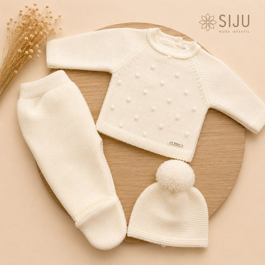 Conjunto de Primera Puesta Marfil para Bebé con Gorro y Polaina | Siju Moda Infantil