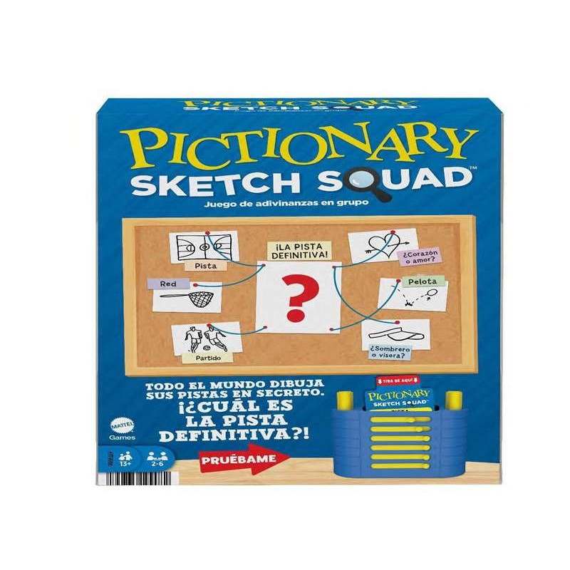 Pictionary Sketch Squad Juego de Fiesta para Adultos, Adolescentes y Noches de Juegos con una Caja de Pistas, para 2-6 Jugadores (Mattel HTW86)