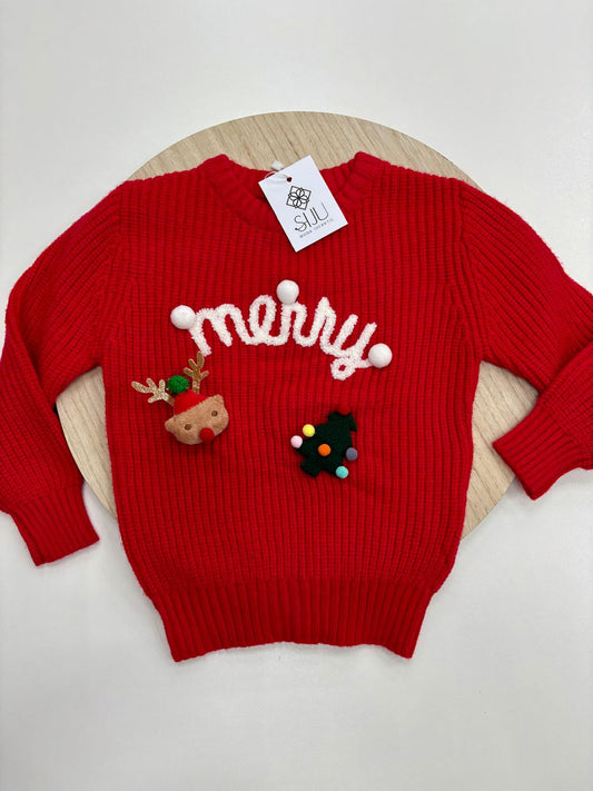 Jersey Navidad Infantil “Merry” Rojo | Tallas 2-10 Años