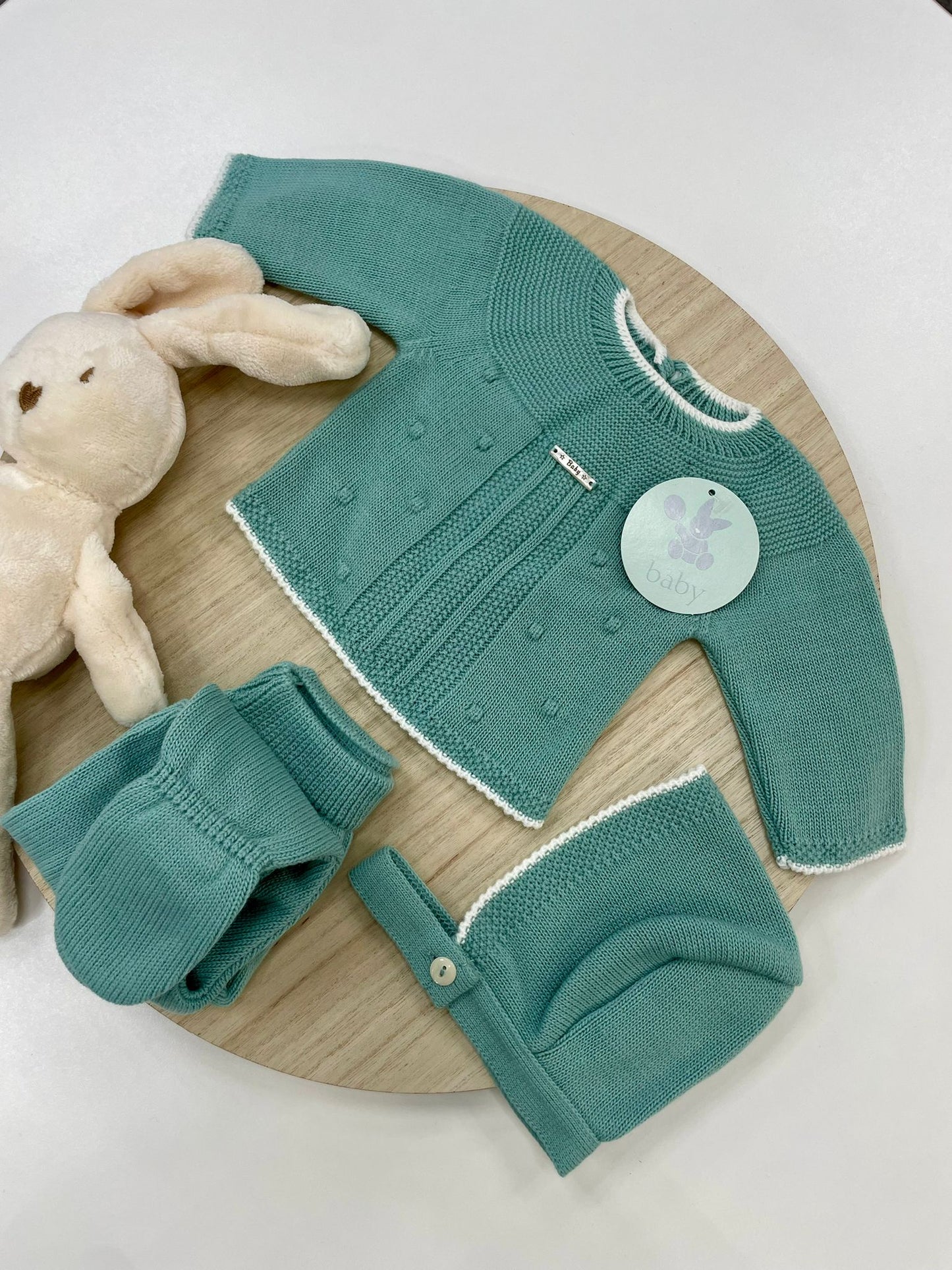 Conjunto Polaina Lucero Verde Mint 3 Piezas Recién Nacido 0-6 Meses | Primera Puesta Bebé