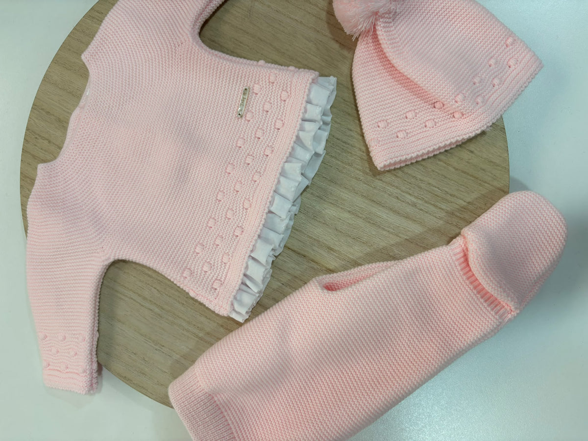 Conjunto de Primera Puesta Puntilla Rosa Bebé para Bebé | 00 a 6 Meses