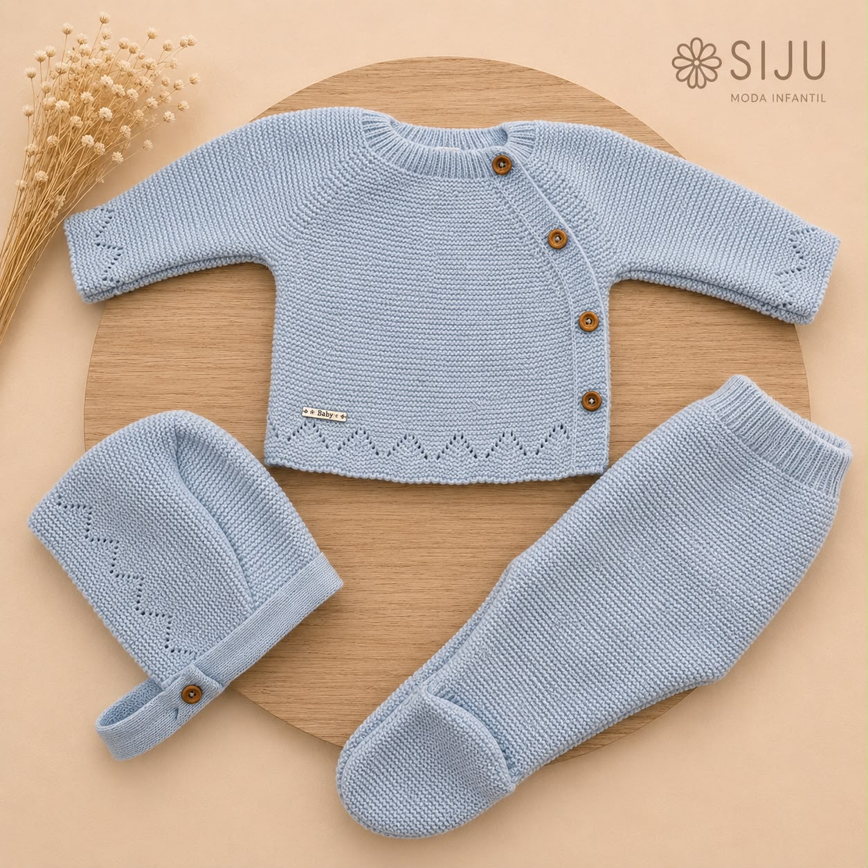 Conjunto de Primera Puesta Celeste para Bebé con Capota y Polaina | Siju Moda Infantil