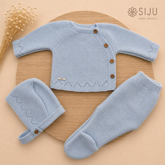 Conjunto de Primera Puesta Celeste para Bebé con Capota y Polaina | Siju Moda Infantil