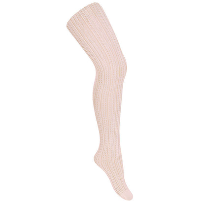 Pantys de poliamida calados rosa palo para bebé y niña en una gran variedad de color en tallas de 0-3 meses a 12 años.
