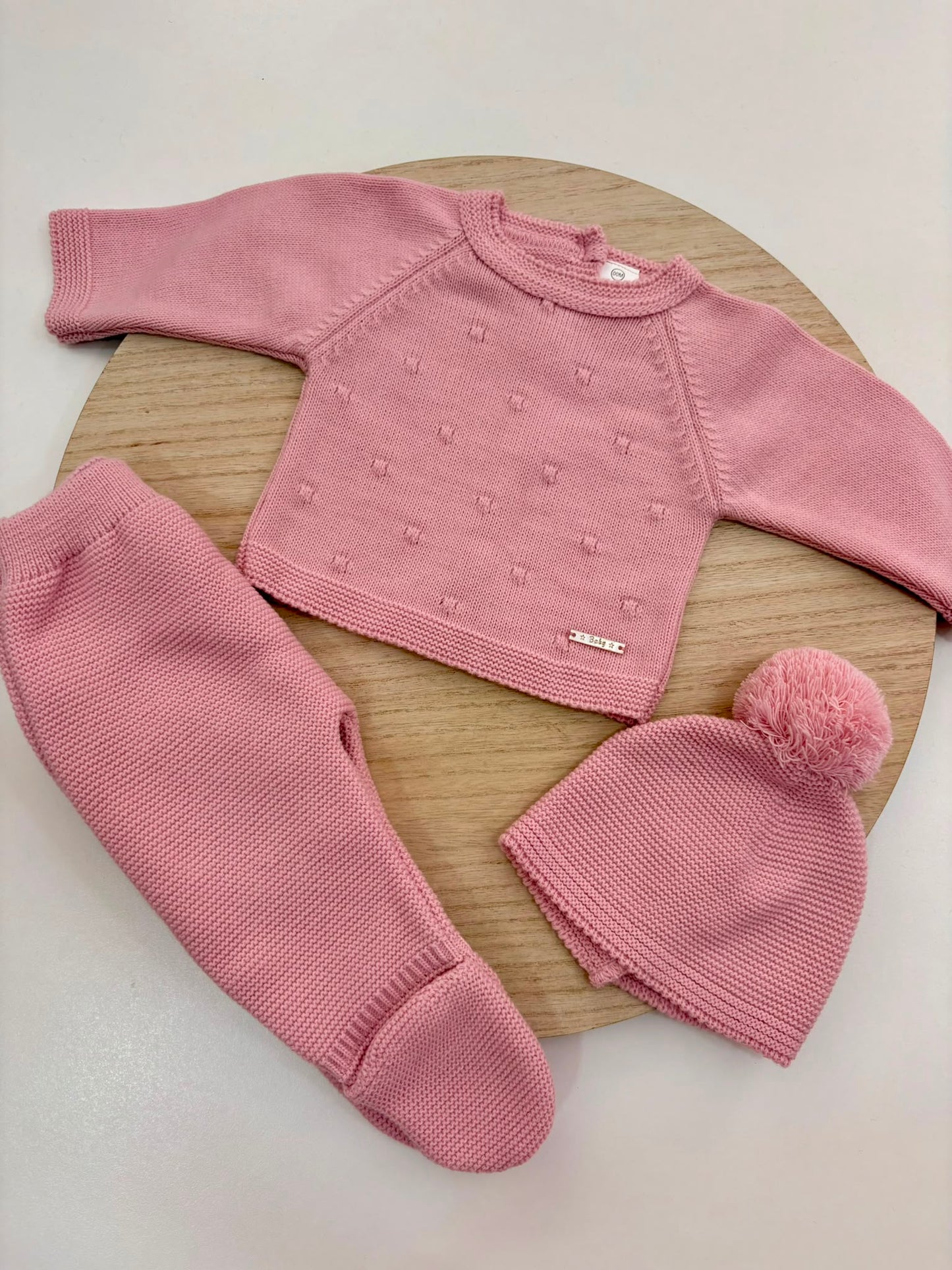 Conjunto de Primera Puesta Rosa Empolvado para Bebé con Gorro y Polaina | Siju Moda Infantil