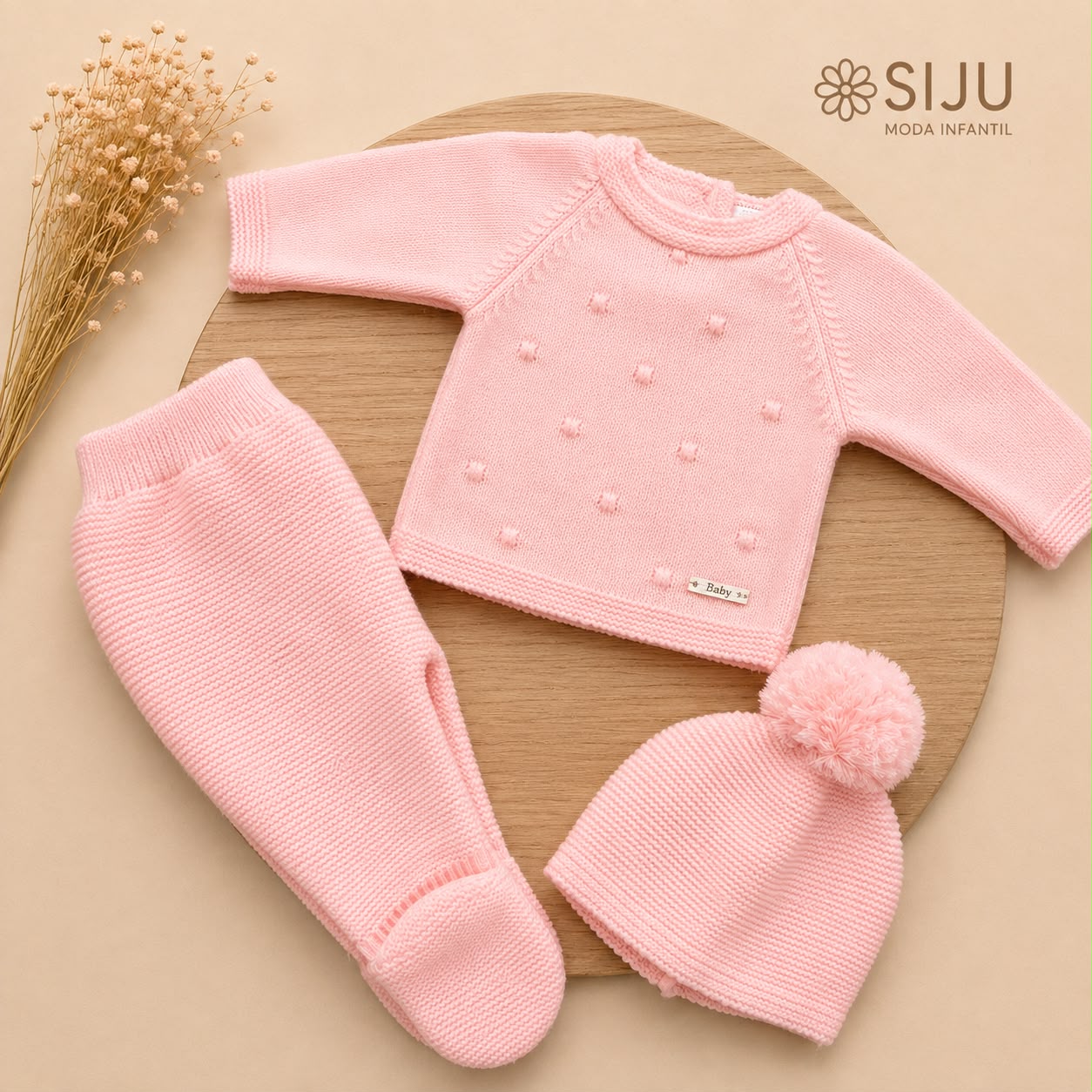 Conjunto de Primera Puesta Rosa Bebé para Bebé con Gorro y Polaina | Siju Moda Infantil