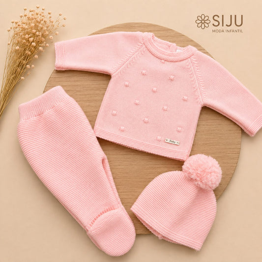 Conjunto de Primera Puesta Rosa Bebé para Bebé con Gorro y Polaina | Siju Moda Infantil