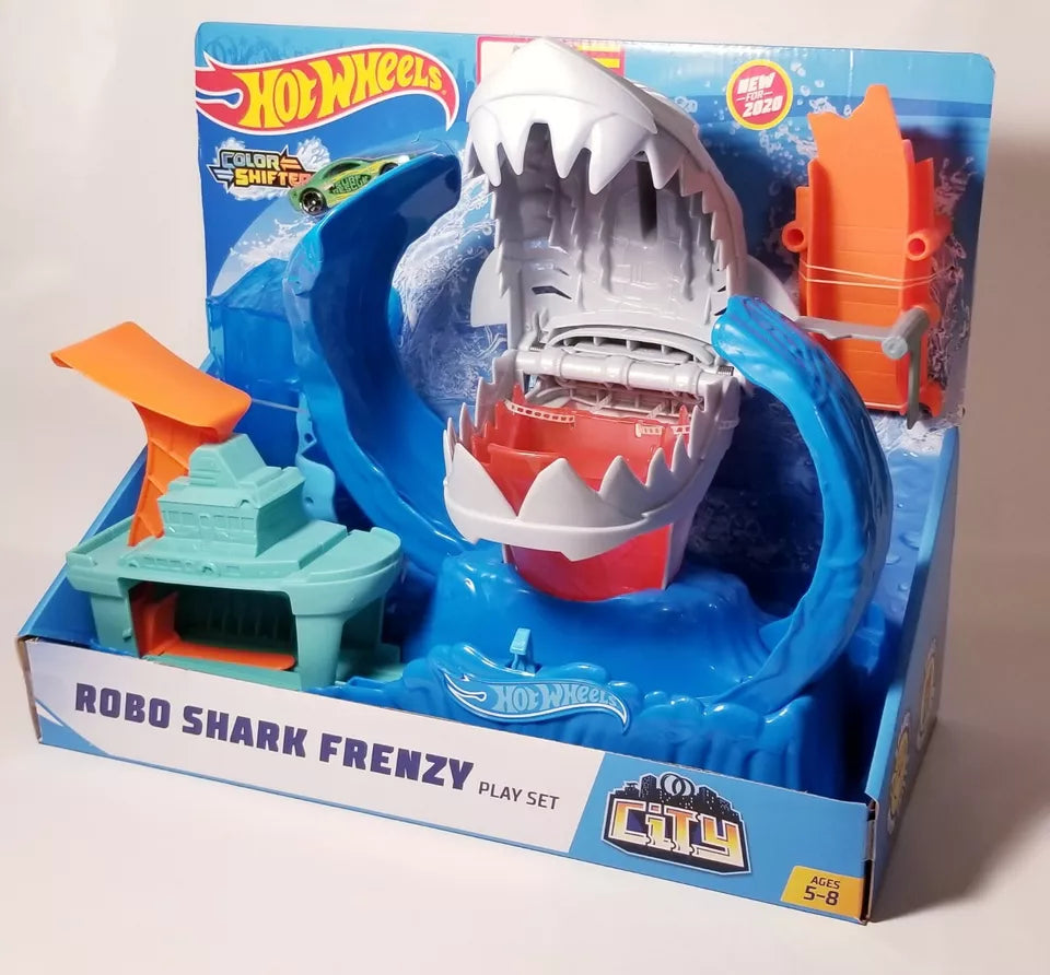 Hot Wheels City Robo Shark Frenzy Juego con Cambiadores de Color Coche de Rescate de Surf NUEVO