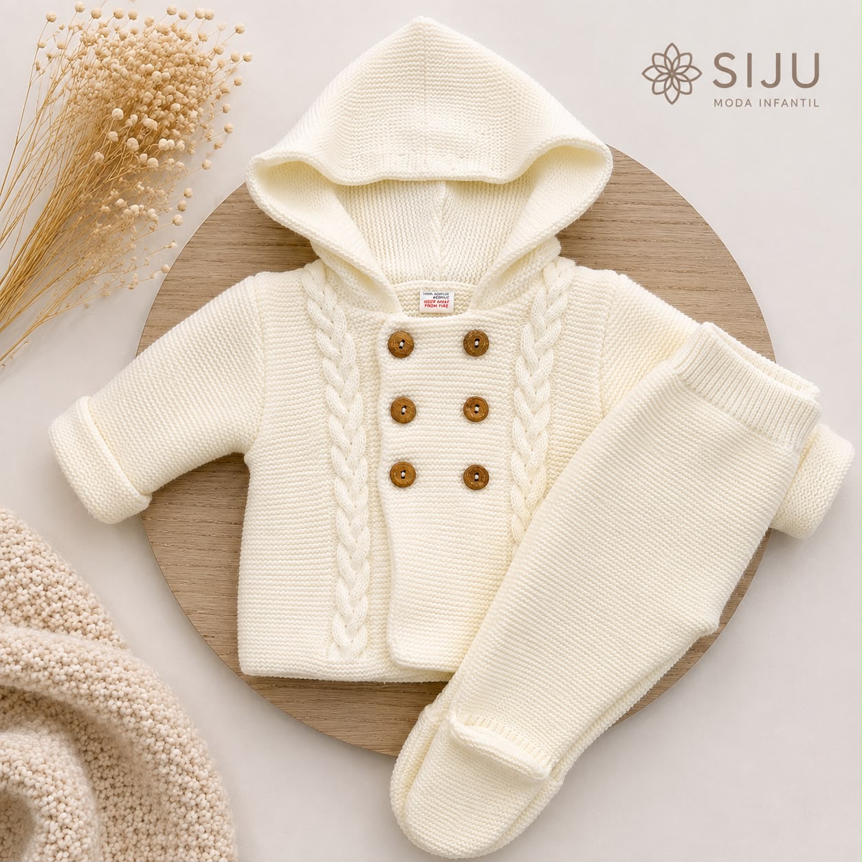 San Francisco de Punto con Capucha y Dibujo de Ochos Marfil | Tallas 1 a 12 Meses | Siju Moda Infantil