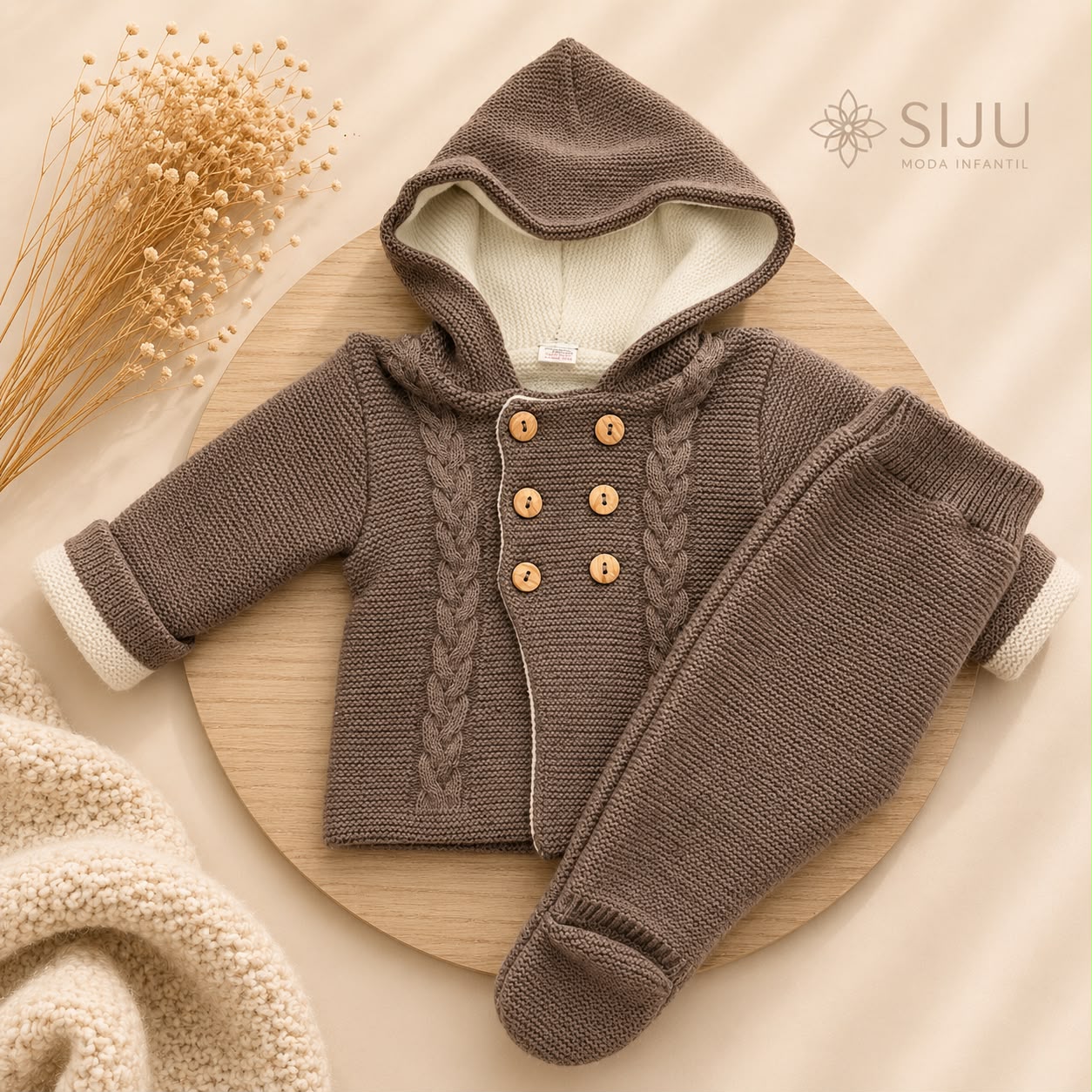 San Francisco de Punto con Capucha y Dibujo de Ochos Chocolate | Tallas 1 a 12 Meses | Siju Moda Infantil