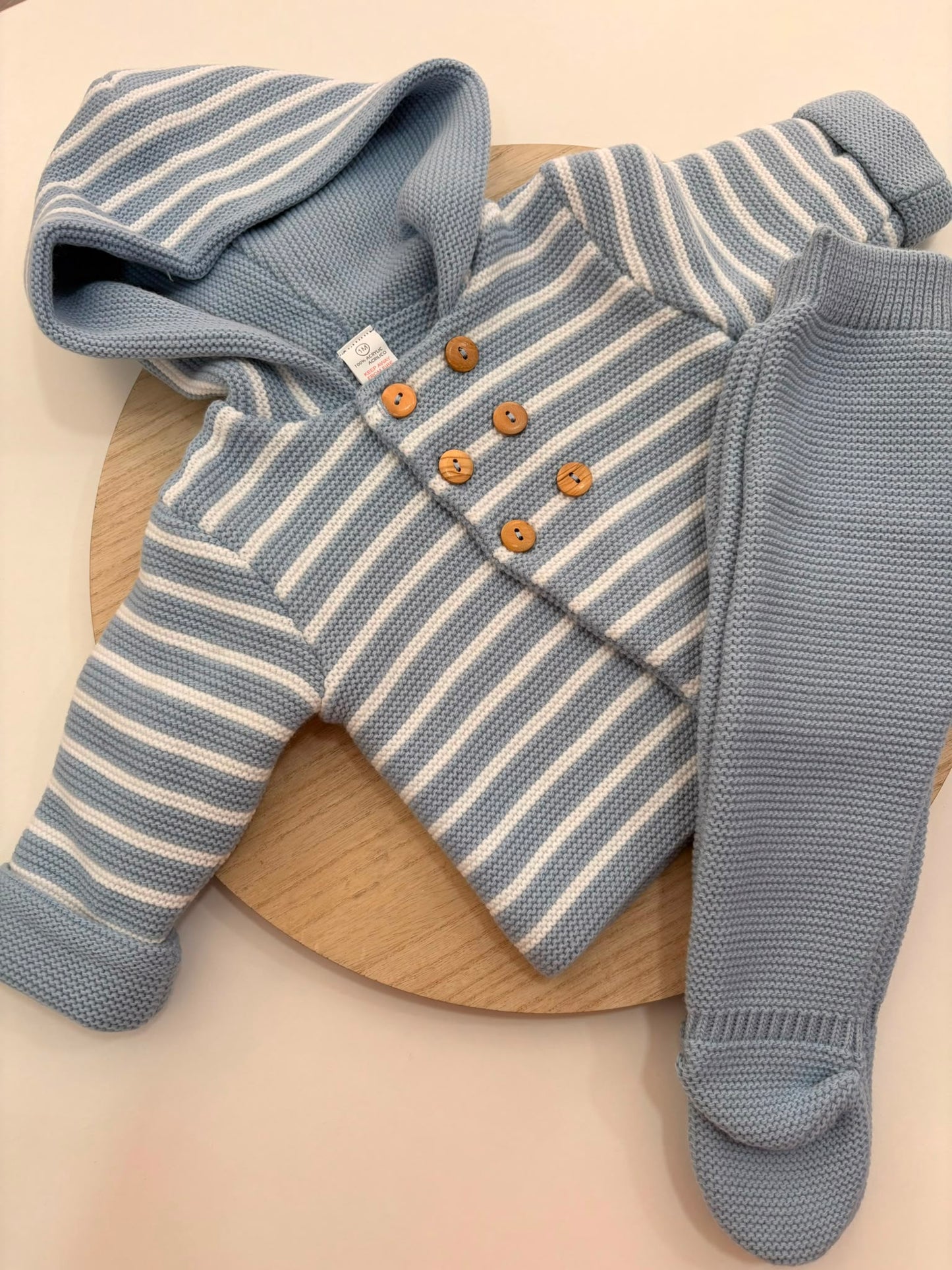 Conjunto de Punto Rayas San Francisco Azulón para Bebé con Capucha y Polaina | Siju Moda Infantil