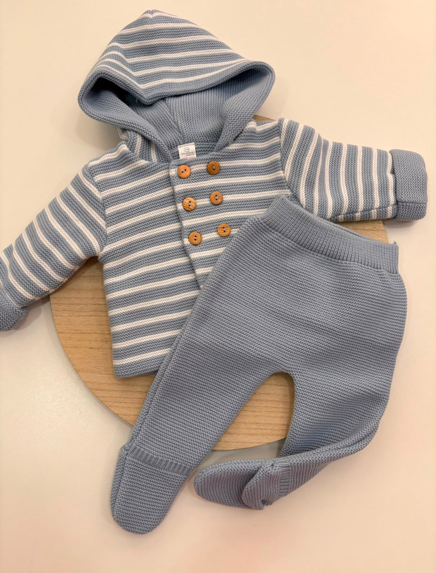 Conjunto de Punto Rayas San Francisco Azulón para Bebé con Capucha y Polaina | Siju Moda Infantil