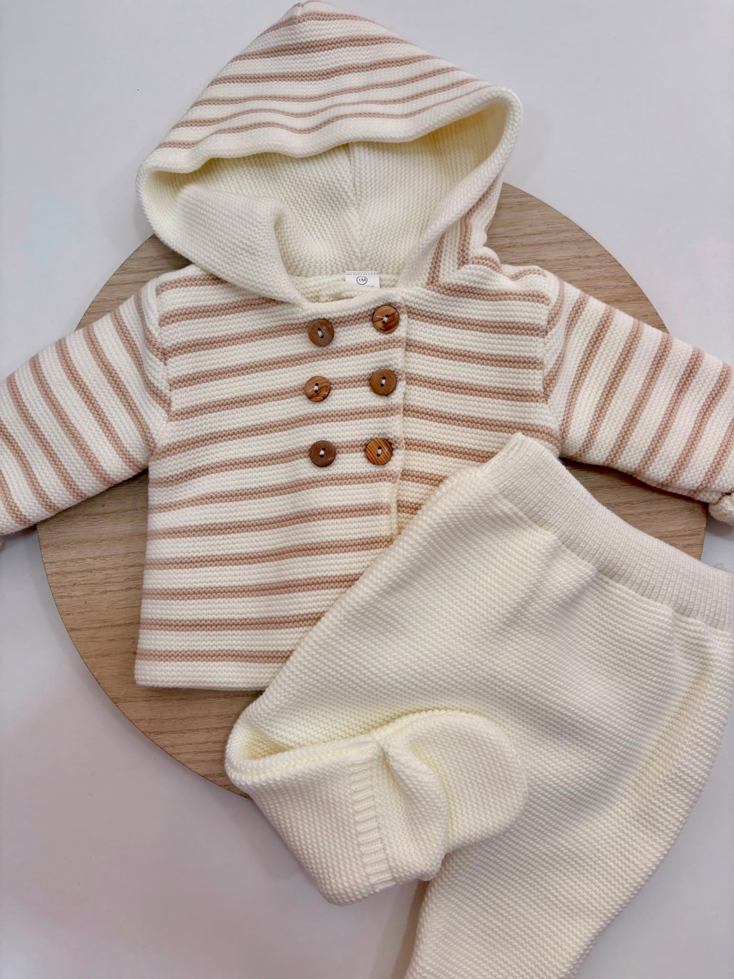 Conjunto de Punto Rayas San Francisco Crudo para Bebé con Capucha y Polaina | Siju Moda Infantil