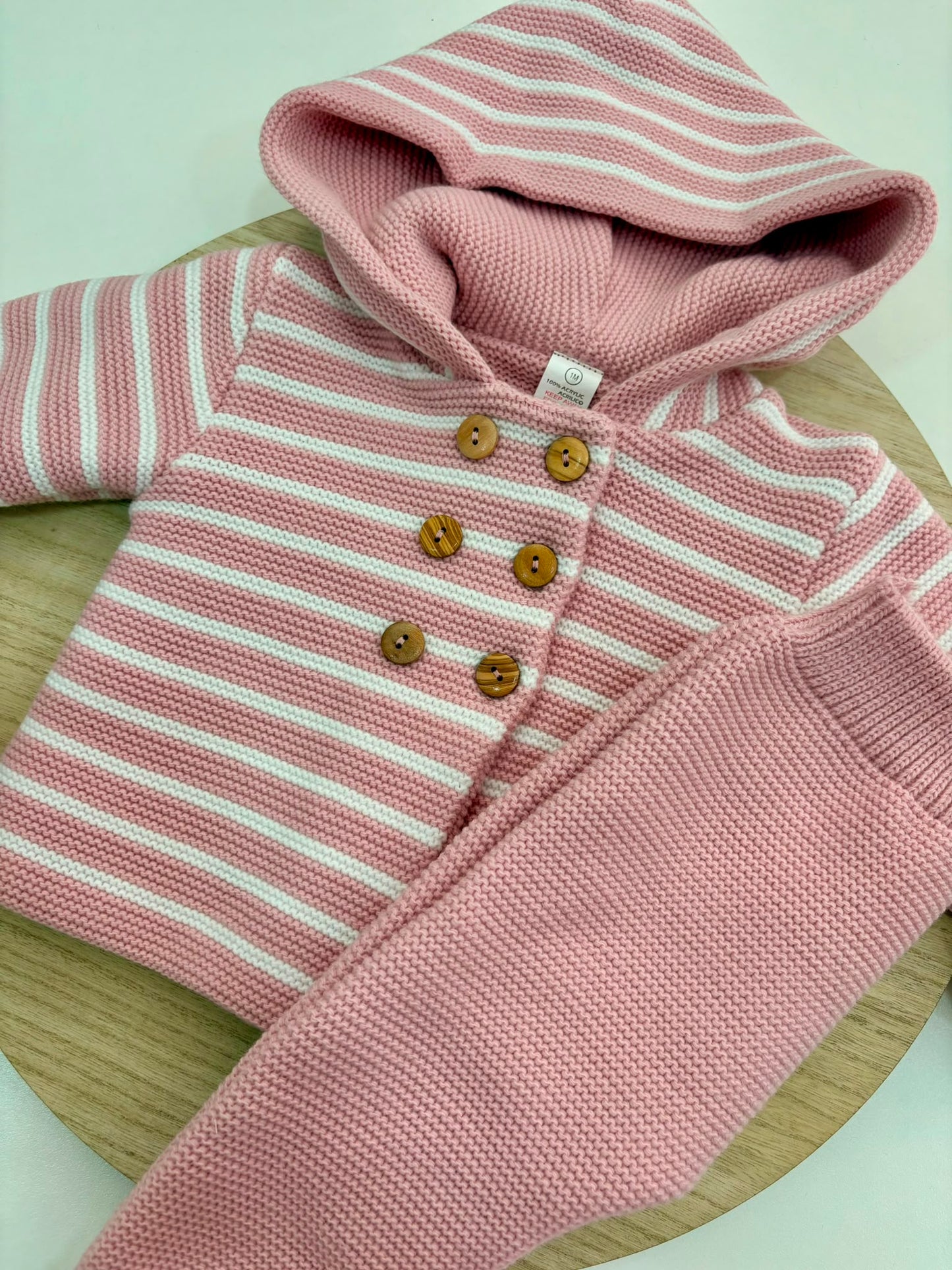 Conjunto de Punto Rayas San Francisco Rosa Empolvado para Bebé con Capucha y Polaina | Siju Moda Infantil