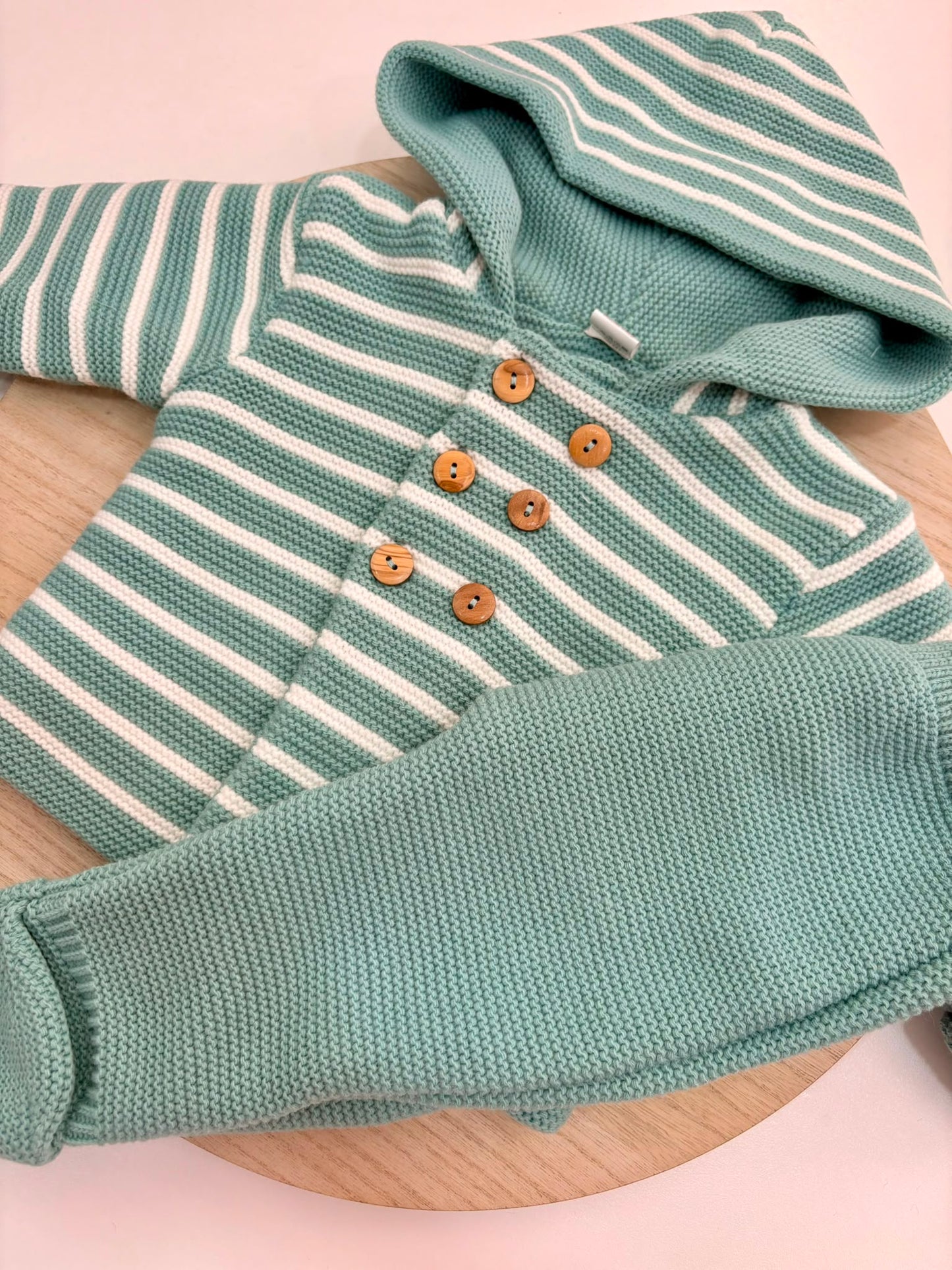 Conjunto de Punto Rayas San Francisco Verde Mint para Bebé con Capucha y Polaina | Siju Moda Infantil