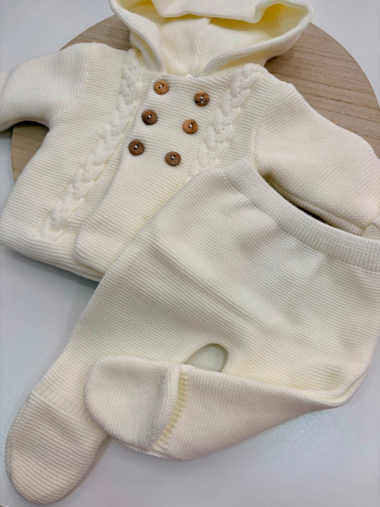 San Francisco de Punto con Capucha y Dibujo de Ochos Marfil | Tallas 1 a 12 Meses | Siju Moda Infantil