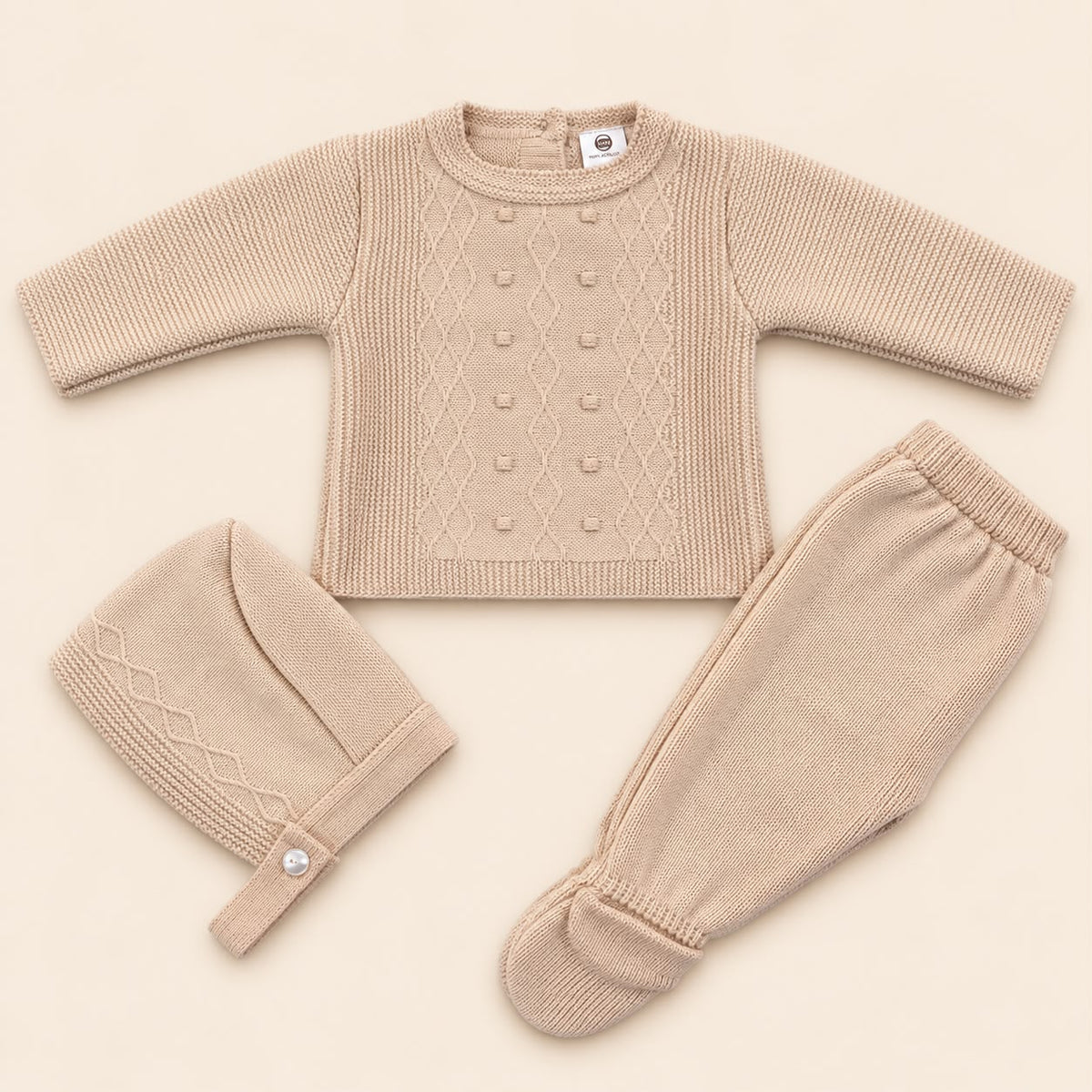 Conjunto de Primera Puesta Beige para Bebé | 00 a 6 Meses