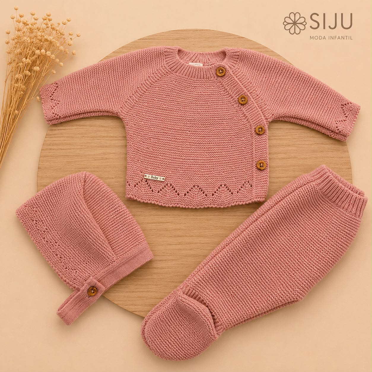 Conjunto de Primera Puesta Rosa Empolvado para Bebé con Capota y Polaina | Siju Moda Infantil