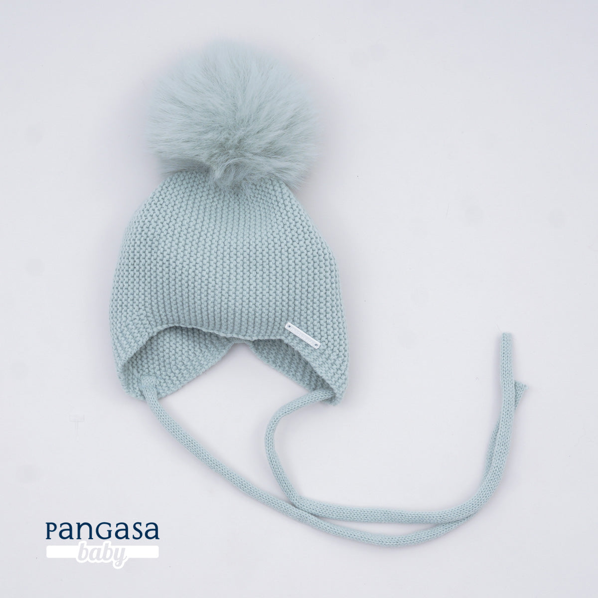 Gorro Orejero Aviador Verde Mint Pangasa Baby 🌿 3-36M | Con pompón desmontable